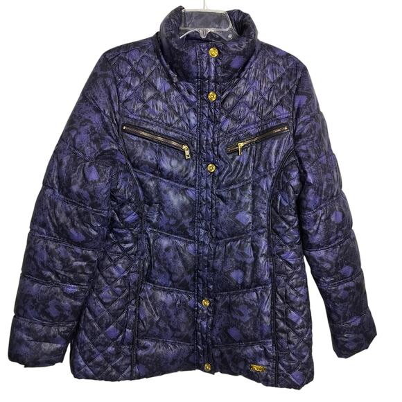 4523) Rocawear Y2K Women Purple Snake Print Puffer Winter Jacket Large - Picture 2 of 14